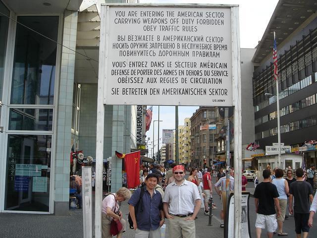 Ernest and Greg at Checkpoint Charlie in Berlin, June 9, 2007